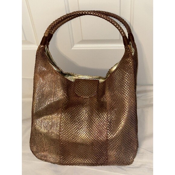 Carlos Falchi Handbags - Vintage Fatto A Mano Carlos Falchi Bronze Snakeskin Hobo Bag EUC